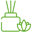 Line art icon of a diffuser bottle and lotus leaves symbolizing Thai massage.