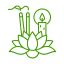 Line art icon of a lotus flower and aroma diffuser.