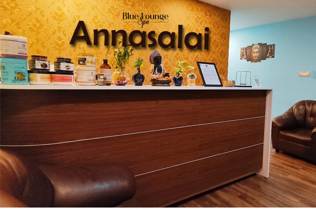 Anna Salai reception blue lounge spa and massage centre