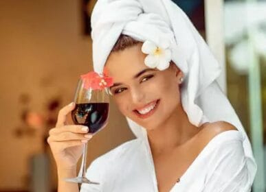 Wine body polishing treatment at Blue Lounge Spa Chennai - antioxidant red wine scrub for skin exfoliation and glow